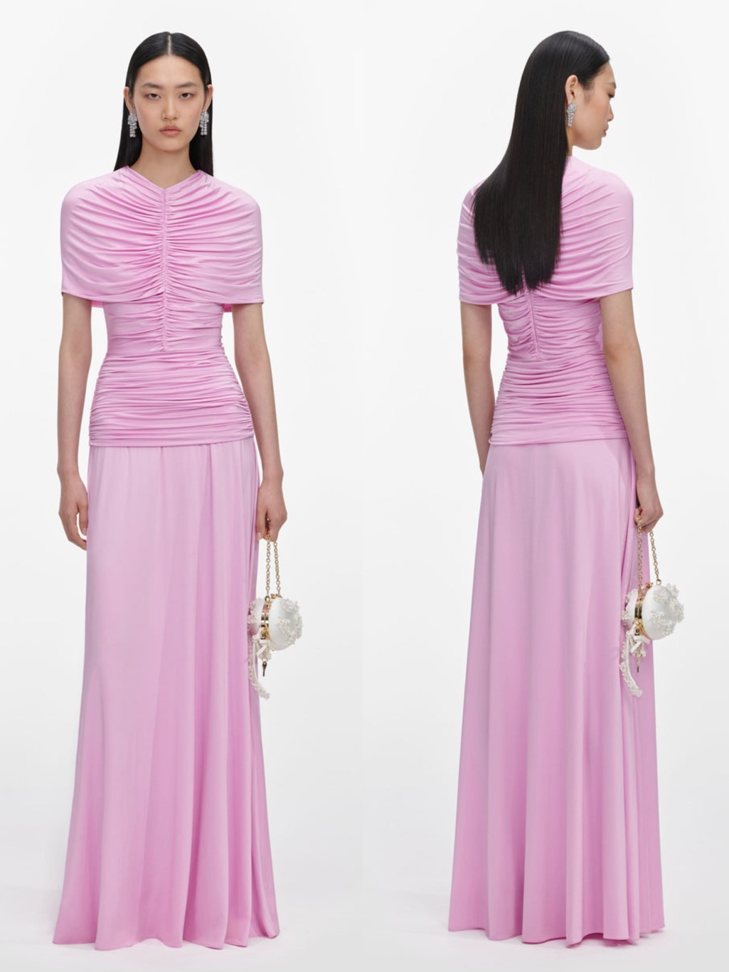 Nwot Self-Portrait Pink Jersey Gathered Maxi Dress